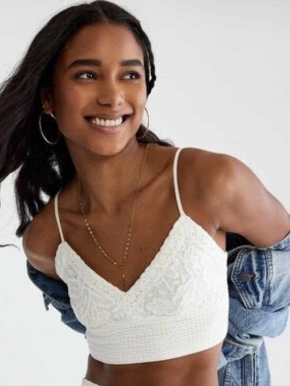 AEROPOSTALE Crochet Lace Tie Back Cami S Coastal Summer White Boho Crop Top